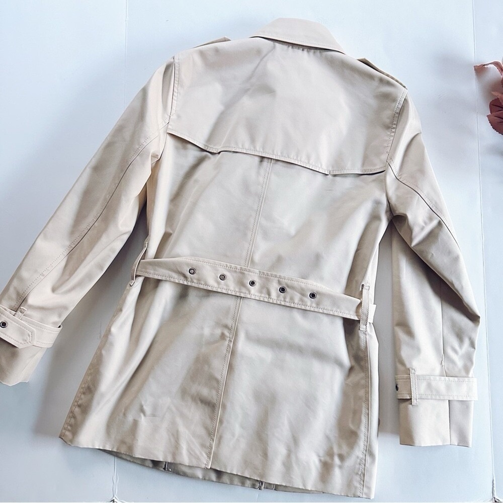 NEW Coach Women's Solid Short Trench Coat Bone Size XS Belted Cream Caramel - Picture 6 of 10